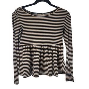 Kimchi Blue Long Sleeve Top XS Womens Tan Black Striped Crew Neck Pullover